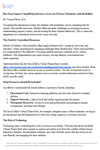 Screenshot of One-Stop Support: Simplifying Resource Access for Parents of Students with Disabilities