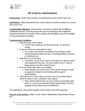 IEP Script for Administrators